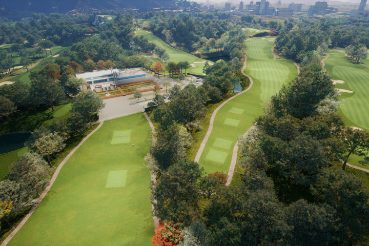 골프존이 한국 최초의 18홀 골프장인 ‘군자리CC’를
스크린골프 코스로 복원해 선보인다고 밝혔다 (군자리CC 1번홀
항공샷)